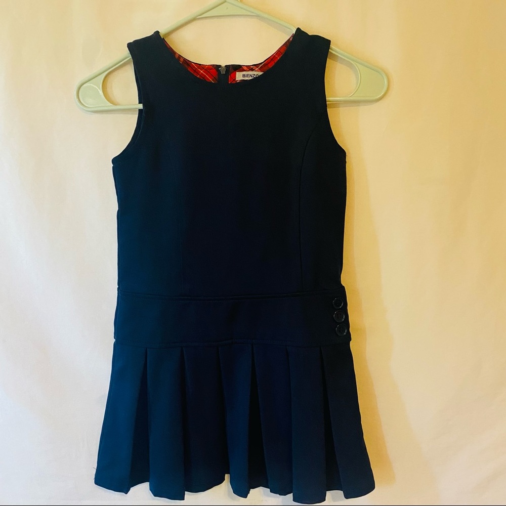 Bienzoe Girls Uniform School Navy Blue Pleated Button Dress size 6